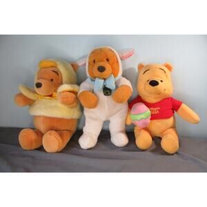 Disney Pooh Plush Lot Of 3 Easter Lamb Duck Outfit Easter Egg Stuffed Animal 13"